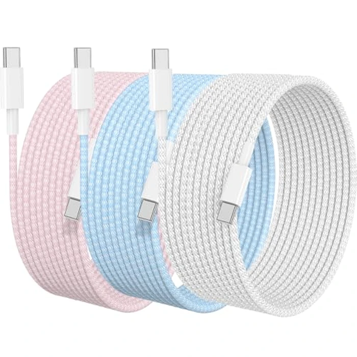 10FT USB C to C Fast Charger Cord for iPhone 17 16 15,Extra Long Heavy Duty Braided Apple C to C Cable Fast Charging for iPhone 17 Pro Max/16 Pro/16/15 Plus/MacBook,iPad Pro12.9/11/10 inch-Colorful by Cabepow - Used - Like New condition - US$10.23