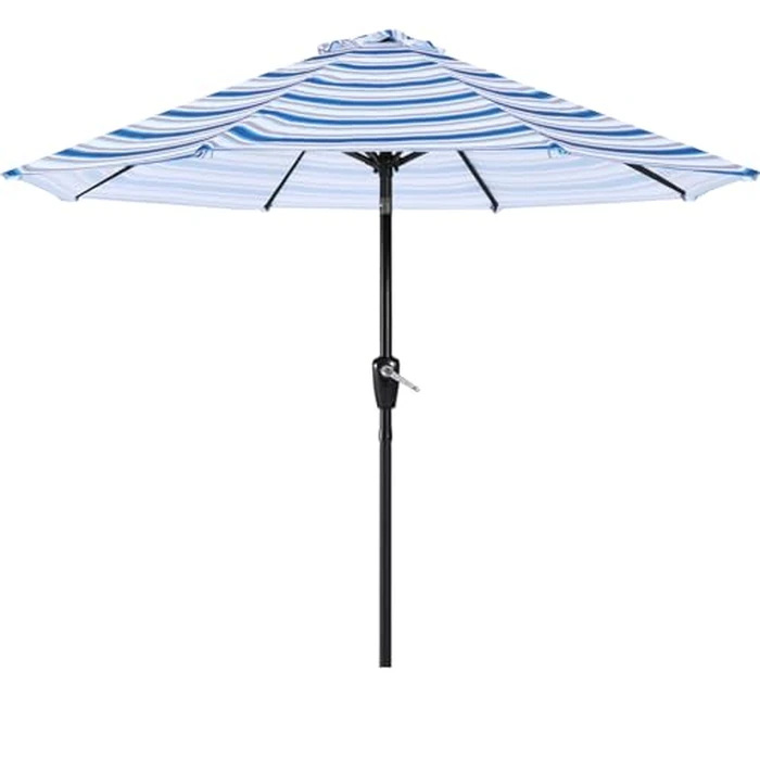 ABCCANOPY 9FT Patio Umbrella, Outdoor Waterproof Table Umbrella with Push Button Tilt and Crank, 8 Ribs UV Protection Pool Umbrella for Garden, Lawn, Deck & Backyard(Navy Blue Stripes) by ABCCANOPY - Image 1
