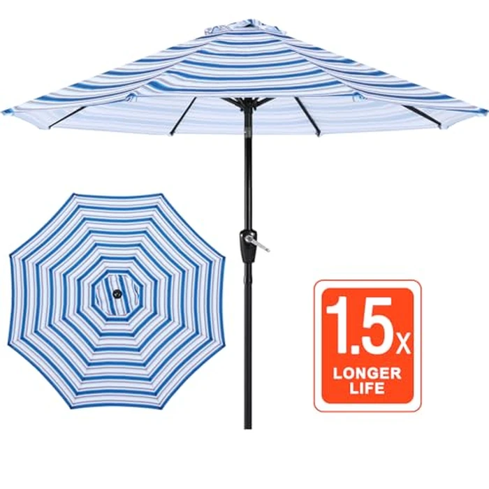 ABCCANOPY 9FT Patio Umbrella, Outdoor Waterproof Table Umbrella with Push Button Tilt and Crank, 8 Ribs UV Protection Pool Umbrella for Garden, Lawn, Deck & Backyard(Navy Blue Stripes) by ABCCANOPY - Image 2