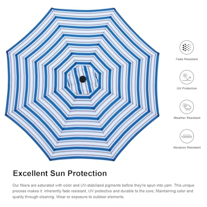 ABCCANOPY 9FT Patio Umbrella, Outdoor Waterproof Table Umbrella with Push Button Tilt and Crank, 8 Ribs UV Protection Pool Umbrella for Garden, Lawn, Deck & Backyard(Navy Blue Stripes) by ABCCANOPY - Image 3