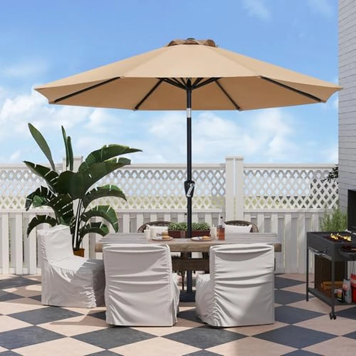 ABCCANOPY 9FT Patio Umbrella, Outdoor Waterproof Table Umbrella with Push Button Tilt and Crank, 8 Ribs UV Protection Pool Umbrella for Garden, Lawn, Deck & Backyard(Navy Blue Stripes) by ABCCANOPY - Image 5