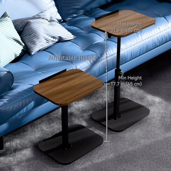 PzewMo C Shaped End Table,17"-31" Adjustable Height,Swivel and Turnable Desktop,Foldable Side Table for Small Spaces (Black Walnut, 40cm x 30cm) by PzewMo - Image 2