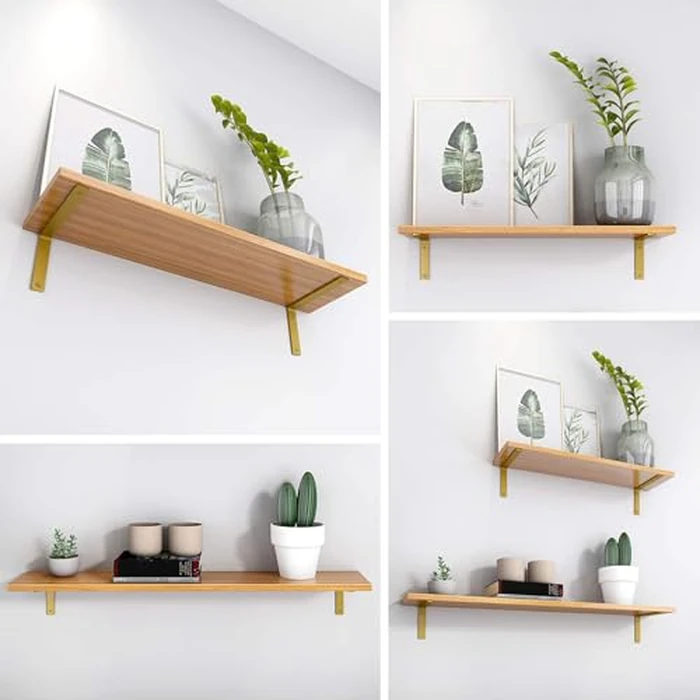 Gold Heavy Duty Shelf Brackets 4 Inch, Rustic Gold Iron L Shelf Bracket, Industrial Modern Metal Floating Shelf with Hardware for DIY Open Shelving, 4 Pack by Sanbeeto - Image 6