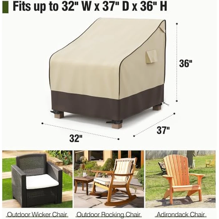 MR. COVER Patio Chair Covers Waterproof, Outdoor Furniture Covers for Rocking & Adirondack Chairs, Fits up to 32"W x 37"D x 36"H, Moisture-proof & UV-protection, Brown & Khaki, 2 Pack by MR. COVER - Image 2
