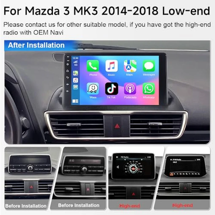 ASURE 4+64G Car Stereo Radio for Mazda 3 2014-2018 Low-end w/o OEM Screen,9” 1280x800 HD Touchscreen, Wireless CarPlay & Android Auto,Android 15,WiFi 6 Dual Band,Bluetooth,Backup Camera by ASURE - Image 2