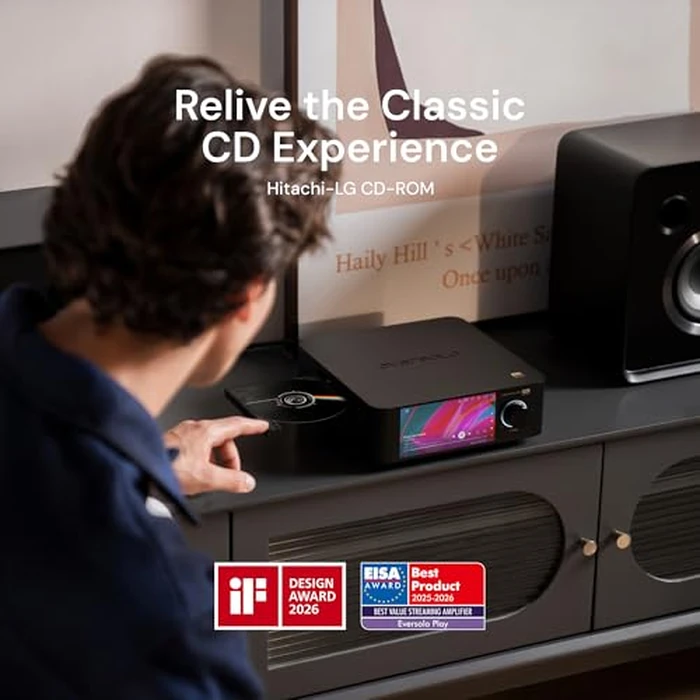 Eversolo Play | Music Streamer with DAC & Amplifier 60Wx2ch(8Ω) / 110Wx2ch(4Ω) | 5.5" LCD Touchscreen, Support Room Correction & Multi Room System, Stream Qobuz, Tidal&More | Black (CD Edition) by EVERSOLO - Image 2