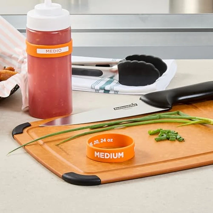 Restaurantware Medium Label Band 10-Pack Fits 16, 20, 24 oz Squeeze Bottles Dishwasher Safe Silicone Squeeze Bottle Accessory Slip-Reducing Band Orange Reusable by Restaurantware - Image 4