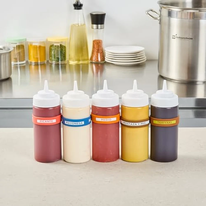 Restaurantware Medium Label Band 10-Pack Fits 16, 20, 24 oz Squeeze Bottles Dishwasher Safe Silicone Squeeze Bottle Accessory Slip-Reducing Band Orange Reusable by Restaurantware - Image 7