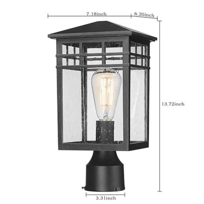 Diyel Outdoor Post Light Fixture, Modern Exterior Pillar Lantern with Black Finish & Seeded Glass, Pole Light for Garden, Backyard, Courtyard, Patio, Porch, RZ009-P BK by Diyel - Image 4