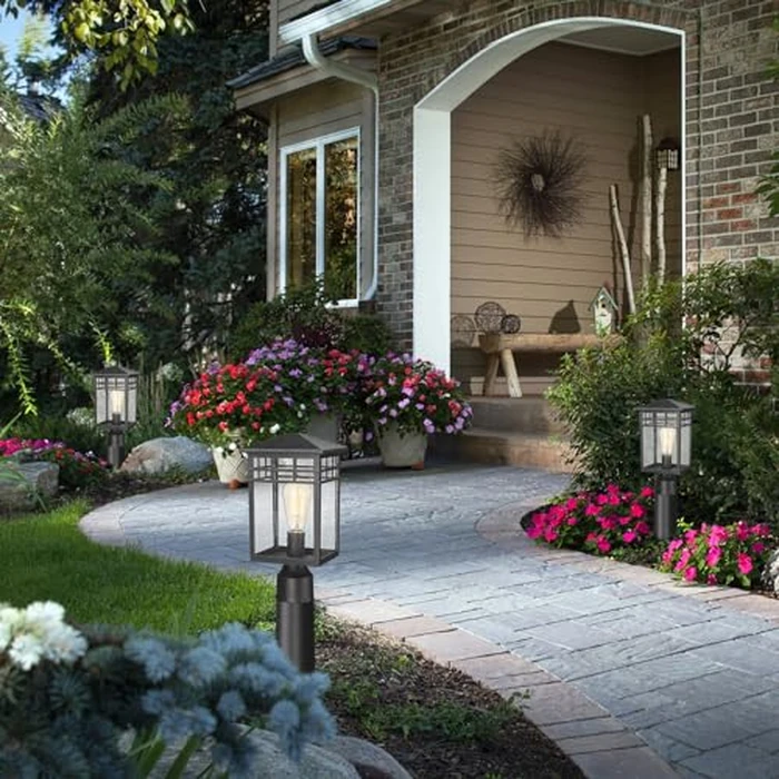 Diyel Outdoor Post Light Fixture, Modern Exterior Pillar Lantern with Black Finish & Seeded Glass, Pole Light for Garden, Backyard, Courtyard, Patio, Porch, RZ009-P BK by Diyel - Image 7