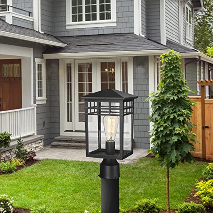 Diyel Outdoor Post Light Fixture, Modern Exterior Pillar Lantern with Black Finish & Seeded Glass, Pole Light for Garden, Backyard, Courtyard, Patio, Porch, RZ009-P BK by Diyel - Image 8