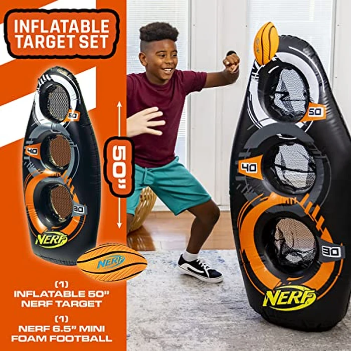 NERF Inflatable Target Set - Proshot Kids Football Blaster Game Set - 50" Standing Pop Up Target, Black/Orange/Gray by Nerf - Image 2