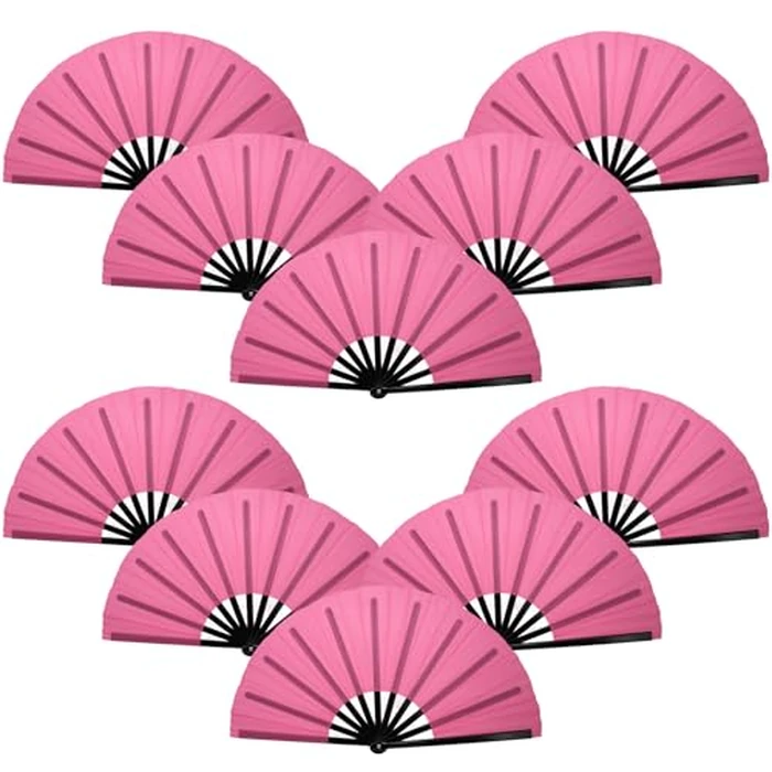 QIRMIZI 10PCS Large Folding Hand Rave Fan - Popping Fan Clacking Fans for Chinese Kung Fu, Tai Chi, Dance, Music Festivals,Carnivals, Weddings, EDM Events, Parties & Decorations,Deep Pink by QIRMIZI - Image 1