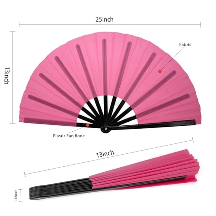 QIRMIZI 10PCS Large Folding Hand Rave Fan - Popping Fan Clacking Fans for Chinese Kung Fu, Tai Chi, Dance, Music Festivals,Carnivals, Weddings, EDM Events, Parties & Decorations,Deep Pink by QIRMIZI - Image 2