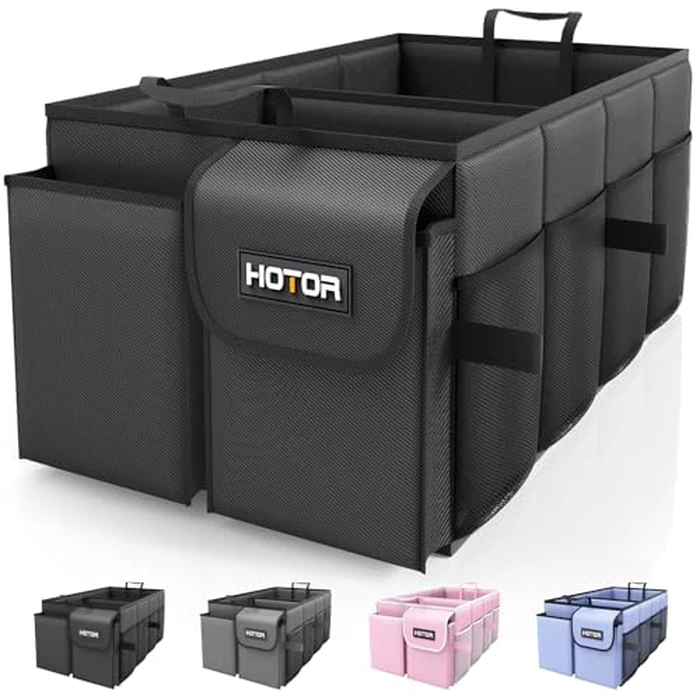 HOTOR Trunk Organizer - Car Organizer, Foldable Trunk organizer for SUVs & Sedans, Sturdy Car Organization for Car Accessories, Tools, Sundries, Black, 2 Compartments, 21.3"x12.6"x10.6" by HOTOR - Used - Very Good condition