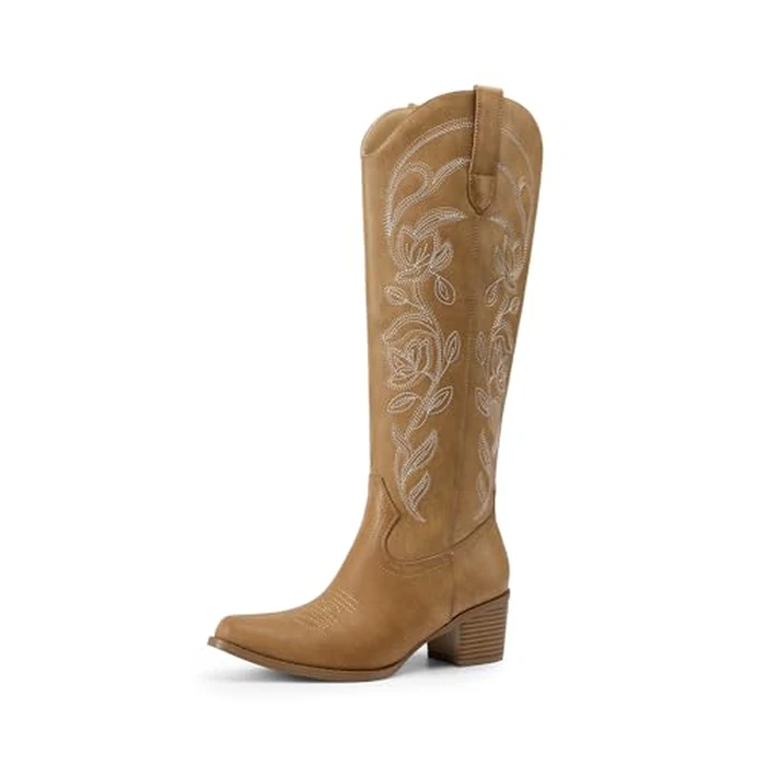 DREAM PAIRS Womens Cowboy Boots Western Comfortable Chunky Heel Square Toe Embroidered Cowgirl Knee High Boots,Size 12,Tan,SDKB26002W by DREAM PAIRS - Used - Very Good condition - US$43.00