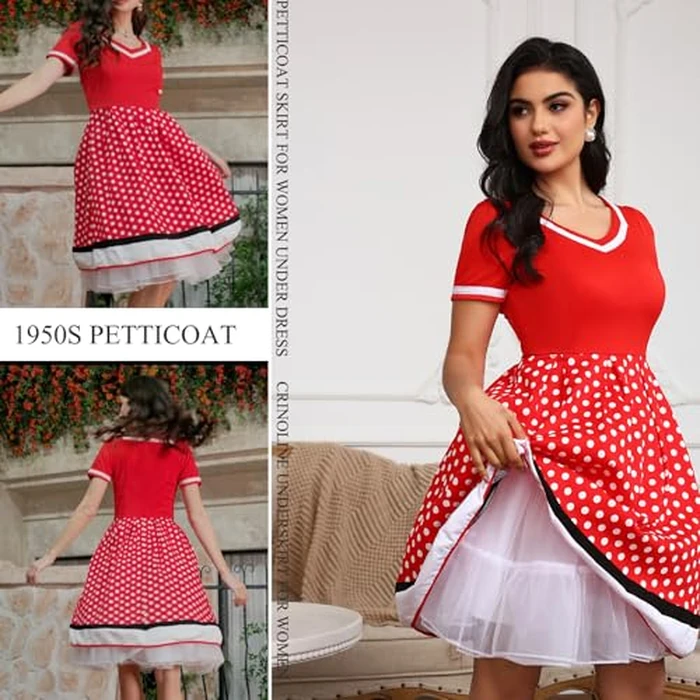 BABYONLINE D.R.E.S.S. White Crinoline Petticoat for Women Knee Length Slips Underskirt for Vintage Dress,White,Size Small by BABYONLINE D.R.E.S.S. - Image 2