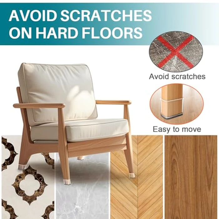 24 Pcs Chair Leg Floor Protectors Rectangle, Silicone Felt Furniture Leg Pads Caps Covers for Hardwood Floors, Fit L:2" to 2-1/2", W:1" to 1-1/2" by Ansible - Image 2
