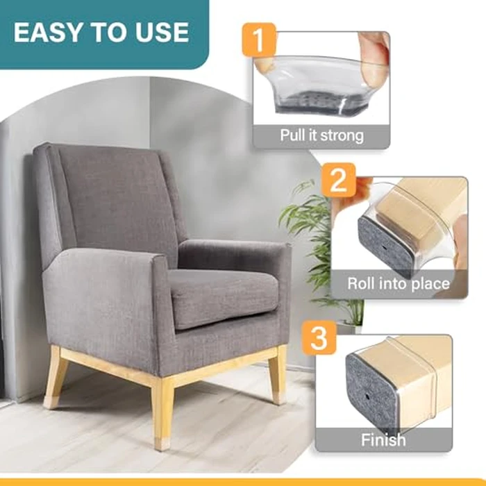 24 Pcs Chair Leg Floor Protectors Rectangle, Silicone Felt Furniture Leg Pads Caps Covers for Hardwood Floors, Fit L:2" to 2-1/2", W:1" to 1-1/2" by Ansible - Image 4