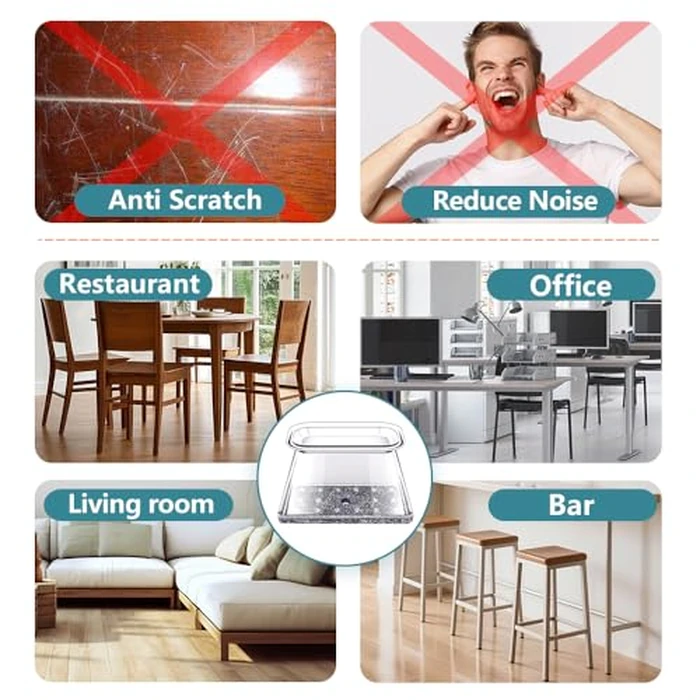 24 Pcs Chair Leg Floor Protectors Rectangle, Silicone Felt Furniture Leg Pads Caps Covers for Hardwood Floors, Fit L:2" to 2-1/2", W:1" to 1-1/2" by Ansible - Image 6