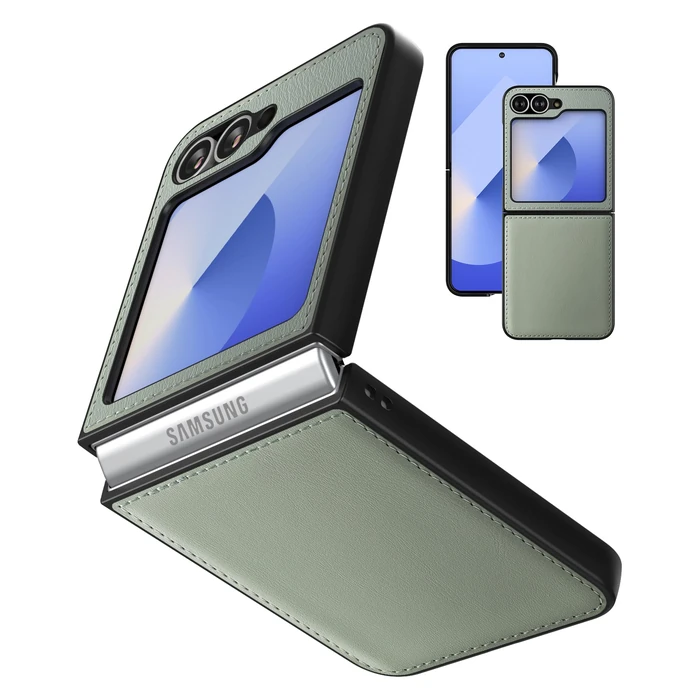 Cresee Case for Samsung Galaxy Z Flip 6 / Z Flip 7 FE - PU Vegan Leather Back & Hard PC Bumper Phone Case for Galaxy Z Flip6 / Z Flip7 FE - Green by Cresee - Used - Acceptable condition - US$8.90