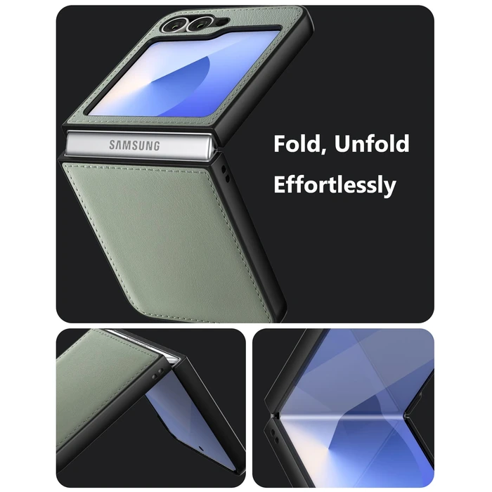 Cresee Case for Samsung Galaxy Z Flip 6 / Z Flip 7 FE - PU Vegan Leather Back & Hard PC Bumper Phone Case for Galaxy Z Flip6 / Z Flip7 FE - Green by Cresee - Image 4