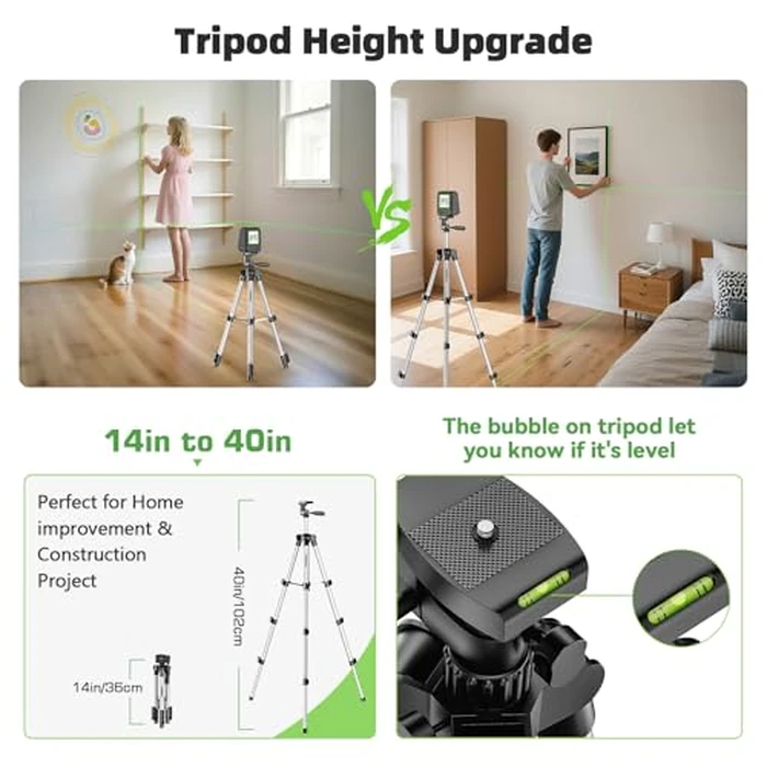 Laser Level with 40in Tripod, Huepar 150 degrees/150Ft Self Leveling Lazer Leveler Tool with Pulse Mode (197Ft), Switchable Green Cross Line for Picture Hanging, Tile, DIY/Construction Project by Huepar - Image 2