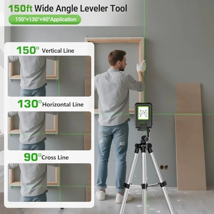 Laser Level with 40in Tripod, Huepar 150 degrees/150Ft Self Leveling Lazer Leveler Tool with Pulse Mode (197Ft), Switchable Green Cross Line for Picture Hanging, Tile, DIY/Construction Project by Huepar - Image 3