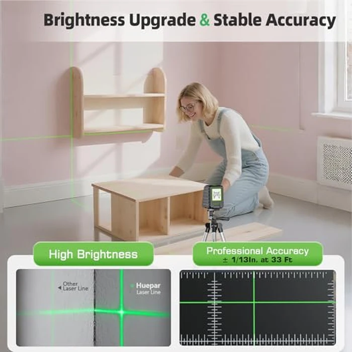 Laser Level with 40in Tripod, Huepar 150 degrees/150Ft Self Leveling Lazer Leveler Tool with Pulse Mode (197Ft), Switchable Green Cross Line for Picture Hanging, Tile, DIY/Construction Project by Huepar - Image 4