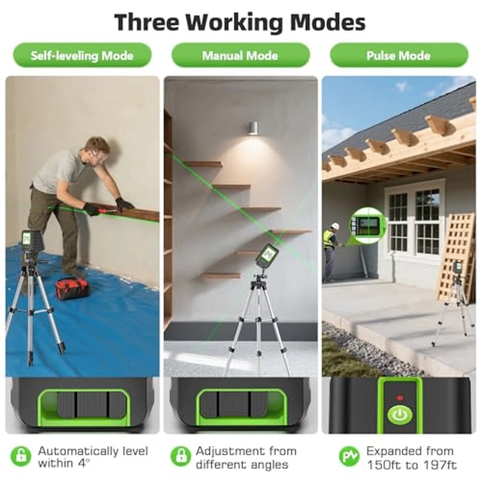 Laser Level with 40in Tripod, Huepar 150 degrees/150Ft Self Leveling Lazer Leveler Tool with Pulse Mode (197Ft), Switchable Green Cross Line for Picture Hanging, Tile, DIY/Construction Project by Huepar - Image 6