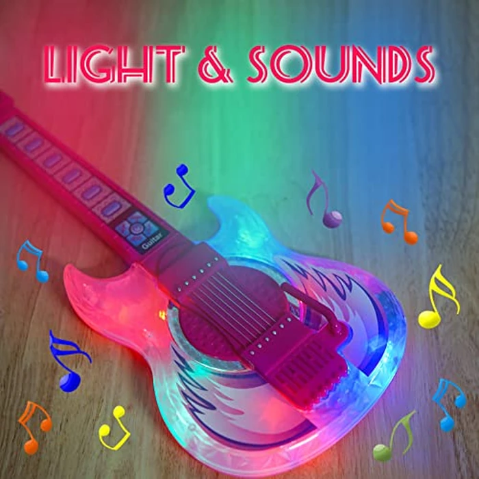 Guitar and Microphone Play Set for Girls,Karaoke Machine with Music&Light,Microphone Toys with Stand,Adjustable Height Guitar Toys for Kids,Toddlers,Child(Red) by Milk Frog - Image 7