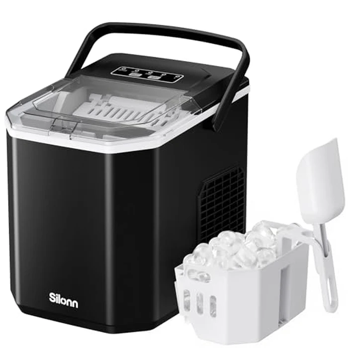Silonn Countertop Ice Maker, Portable Bullet Ice Machine with Handle, 26 lbs/Day, 9 Ice Cubes in 6 Minutes, Self-Cleaning, Includes Basket & Scoop, for Home Kitchen Camping RV by Silonn - Used - Very Good condition
