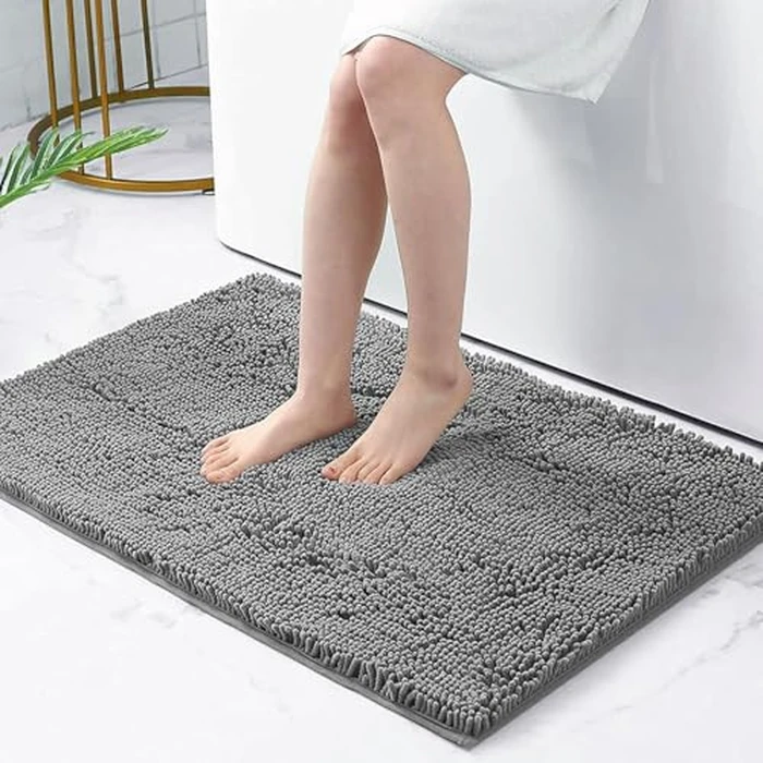 OLANLY Luxury Chenille Bath Mat，Extra Soft Fluffy and Absorbent Bathroom Mat, Non-Slip Plush Thick Bathroom Carpet, Machine Wash Dry, Bath Rug for Bathroom Floor, Tub and Shower, 36" x 24", Grey by OLANLY - Used - Acceptable condition