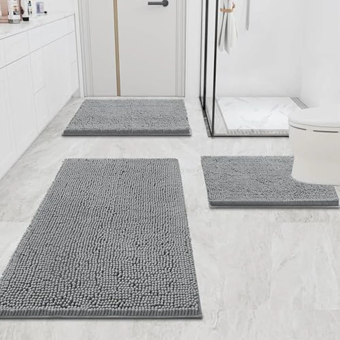 OLANLY Luxury Chenille Bath Mat，Extra Soft Fluffy and Absorbent Bathroom Mat, Non-Slip Plush Thick Bathroom Carpet, Machine Wash Dry, Bath Rug for Bathroom Floor, Tub and Shower, 36" x 24", Grey by OLANLY - Image 7