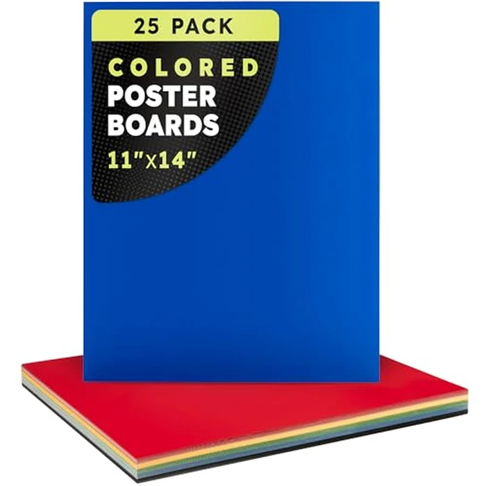 Hygloss Medium Colored Poster Board 11x14-25 Assorted Standard Color Poster Boards Bulk Pack - Red, Yellow, Green, Blue, Black - 10 Pt. Thickness Poster Board Paper, Posterboard Multipack 11" x 14" by Hygloss - Used - Like New condition - CA$14.20