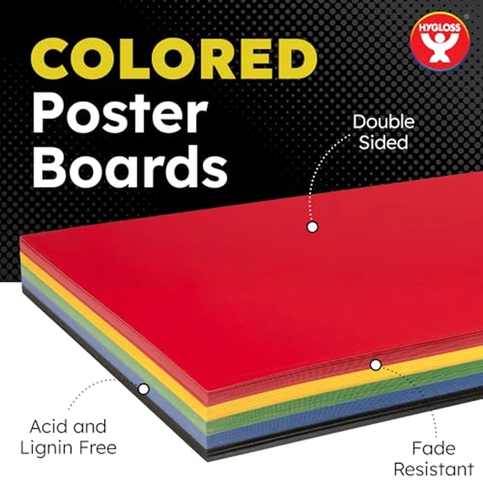 Hygloss Medium Colored Poster Board 11x14-25 Assorted Standard Color Poster Boards Bulk Pack - Red, Yellow, Green, Blue, Black - 10 Pt. Thickness Poster Board Paper, Posterboard Multipack 11" x 14" by Hygloss - Image 2