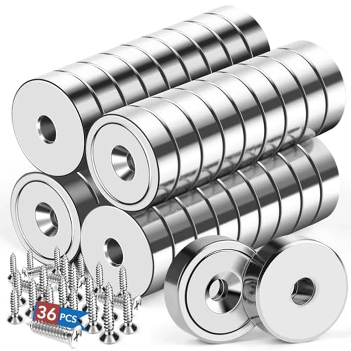 LOVIMAG 36Pcs Neodymium Cup Magnets, 20lbs Strong Rare Earth Magnets, Waterproof Pot Magnet with Countersunk and Screw Ideal for Tool Room,Science,Craft,Office-0.63x0.19inch by LOVIMAG - Used - Like New condition