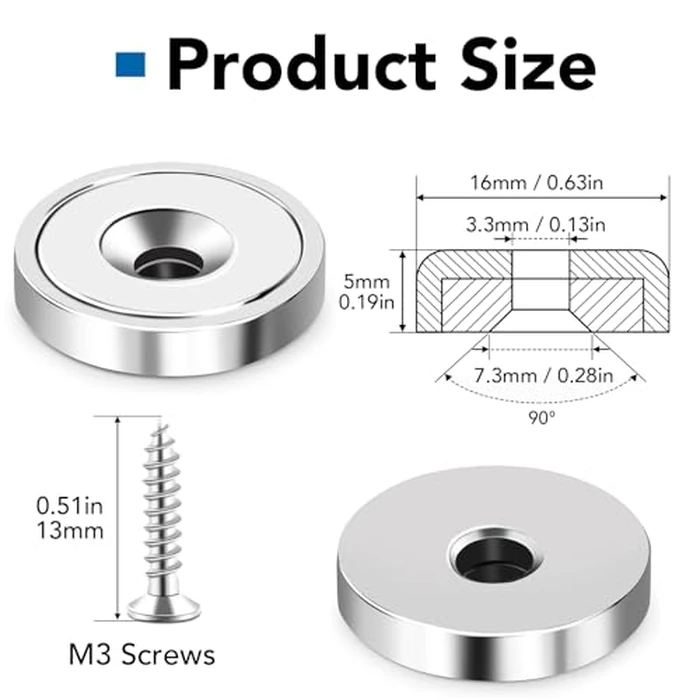 LOVIMAG 36Pcs Neodymium Cup Magnets, 20lbs Strong Rare Earth Magnets, Waterproof Pot Magnet with Countersunk and Screw Ideal for Tool Room,Science,Craft,Office-0.63x0.19inch by LOVIMAG - Image 7