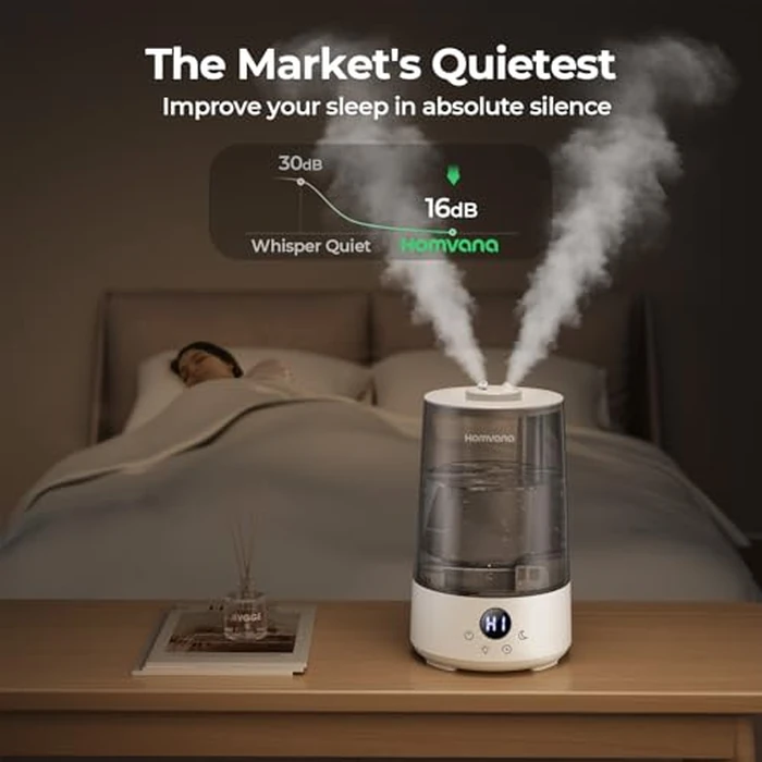 Homvana Humidifiers for Bedroom Home, 3.6 L Cool Mist Top-Fill 34H Super Long Time, Quiet 16dB, Baby Humidifier, Oil Diffuser Large, Plants, Nursery, Office BPA FREE, 7 Color Light (Grey) by Homvana - Image 2