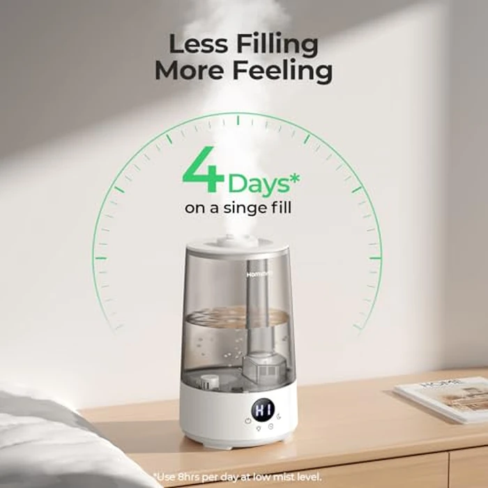 Homvana Humidifiers for Bedroom Home, 3.6 L Cool Mist Top-Fill 34H Super Long Time, Quiet 16dB, Baby Humidifier, Oil Diffuser Large, Plants, Nursery, Office BPA FREE, 7 Color Light (Grey) by Homvana - Image 3
