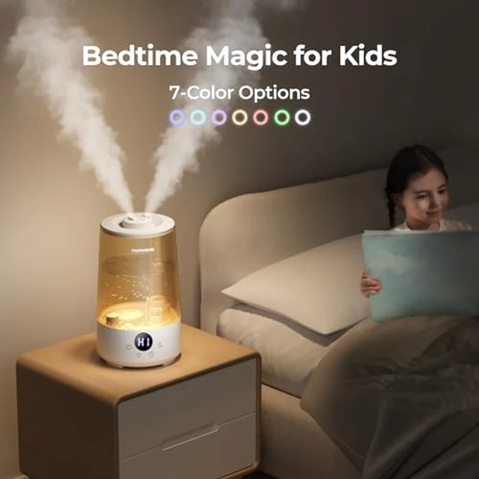 Homvana Humidifiers for Bedroom Home, 3.6 L Cool Mist Top-Fill 34H Super Long Time, Quiet 16dB, Baby Humidifier, Oil Diffuser Large, Plants, Nursery, Office BPA FREE, 7 Color Light (Grey) by Homvana - Image 4