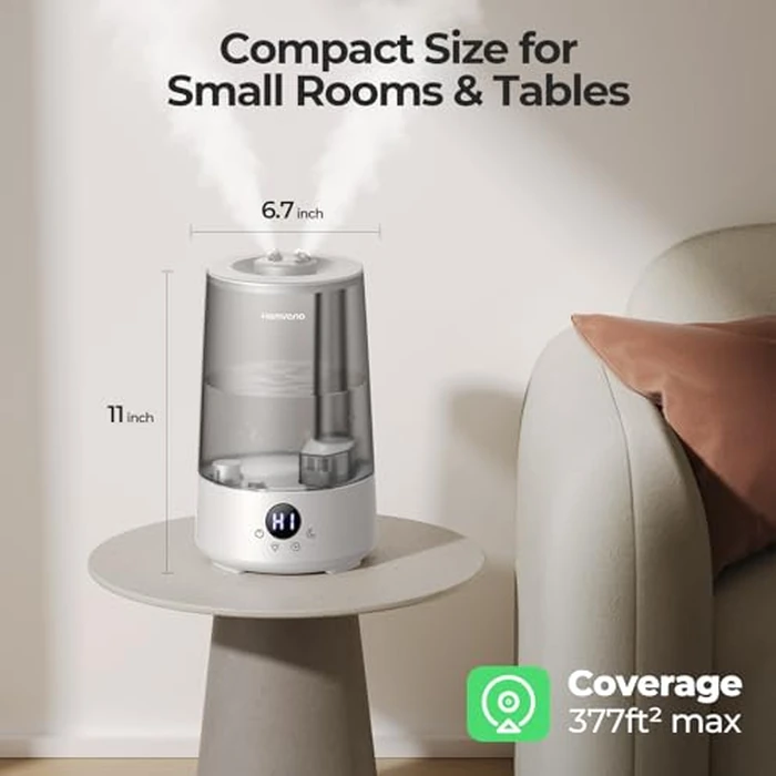 Homvana Humidifiers for Bedroom Home, 3.6 L Cool Mist Top-Fill 34H Super Long Time, Quiet 16dB, Baby Humidifier, Oil Diffuser Large, Plants, Nursery, Office BPA FREE, 7 Color Light (Grey) by Homvana - Image 7