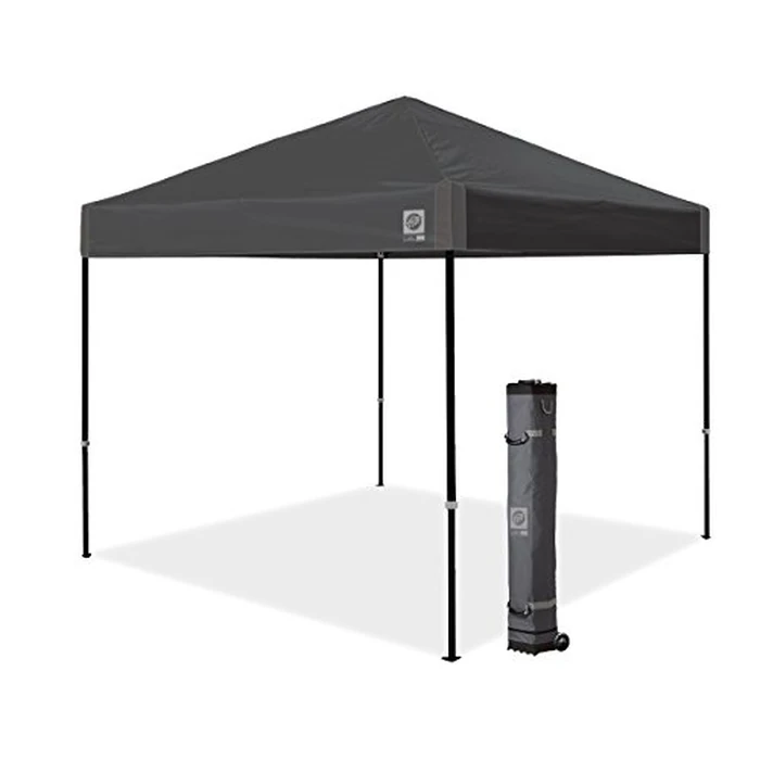 E-Z UP Ambassador Instant Pop Up Canopy Tent, 10' x 10', Roller Bag and 4 Piece Spike Set, Steel Gray by E-Z UP - Used - Very Good condition - US$148.50