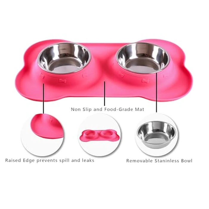 Hubulk Pet Dog Bowls 2 Stainless Steel Dog Bowl with No Spill Non-Skid Silicone Mat + Pet Food Scoop Water and Food Feeder Bowls for Feeding Small Medium Large Dogs Cats Puppies (S, Pink) by Hubulk - Image 3