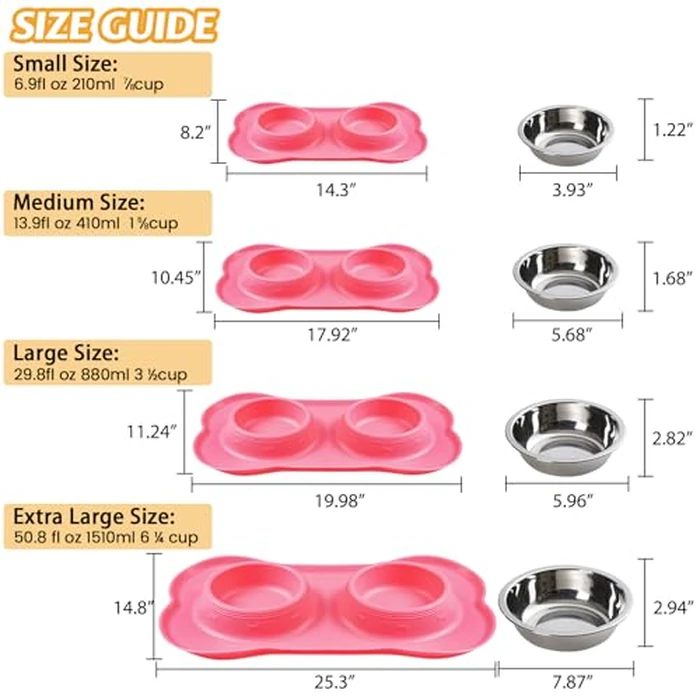 Hubulk Pet Dog Bowls 2 Stainless Steel Dog Bowl with No Spill Non-Skid Silicone Mat + Pet Food Scoop Water and Food Feeder Bowls for Feeding Small Medium Large Dogs Cats Puppies (S, Pink) by Hubulk - Image 4