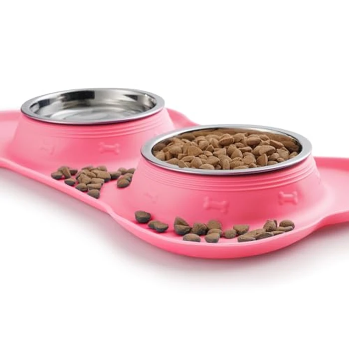 Hubulk Pet Dog Bowls 2 Stainless Steel Dog Bowl with No Spill Non-Skid Silicone Mat + Pet Food Scoop Water and Food Feeder Bowls for Feeding Small Medium Large Dogs Cats Puppies (S, Pink) by Hubulk - Image 5