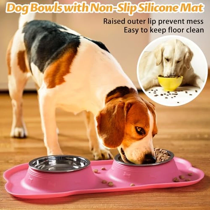 Hubulk Pet Dog Bowls 2 Stainless Steel Dog Bowl with No Spill Non-Skid Silicone Mat + Pet Food Scoop Water and Food Feeder Bowls for Feeding Small Medium Large Dogs Cats Puppies (S, Pink) by Hubulk - Image 6
