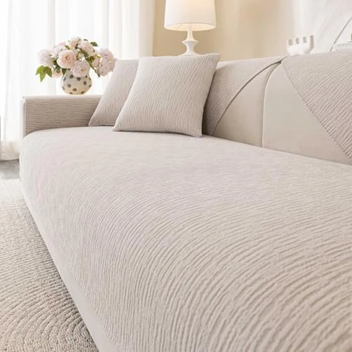 Aucrovee Soft Waterproof Chenille Cover Washable, Non Slip Sectional Sofa Covers for 3 Cushion Couch Sofa L Sharped Sofa Slipcover for Pets, Furniture Protector (1 PCS 36"x94" Coffee) by Aucrovee - Image 1