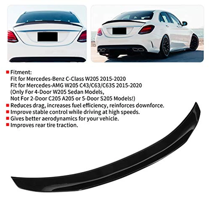 Spoiler w205 + ABS Rear Trunk Spoiler Lip Kit Glossy Black PSM Style Duckbill Rear Trunk Lid Spoiler Wing Kit for C-Class W205 2015 2016 2017 2018 2019 2020 by Akozon - Image 3
