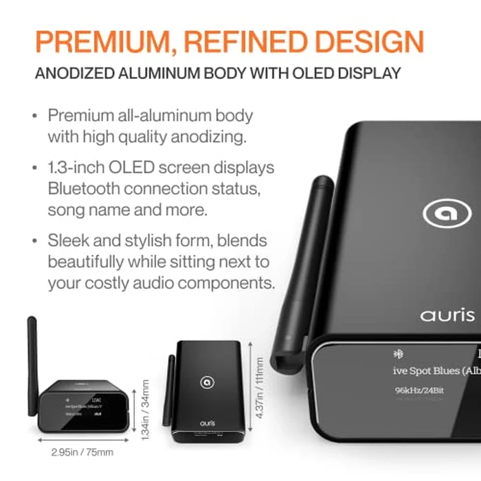 Auris Blume Pro HiFi Bluetooth 5.3 Music Receiver Long Range Bluetooth Adapter with Audiophile DAC, LDAC, aptX HD, OLED Display & Optical Coaxial AUX Output for Home Stereo, AV Receiver or Amplifier by Auris - Image 7